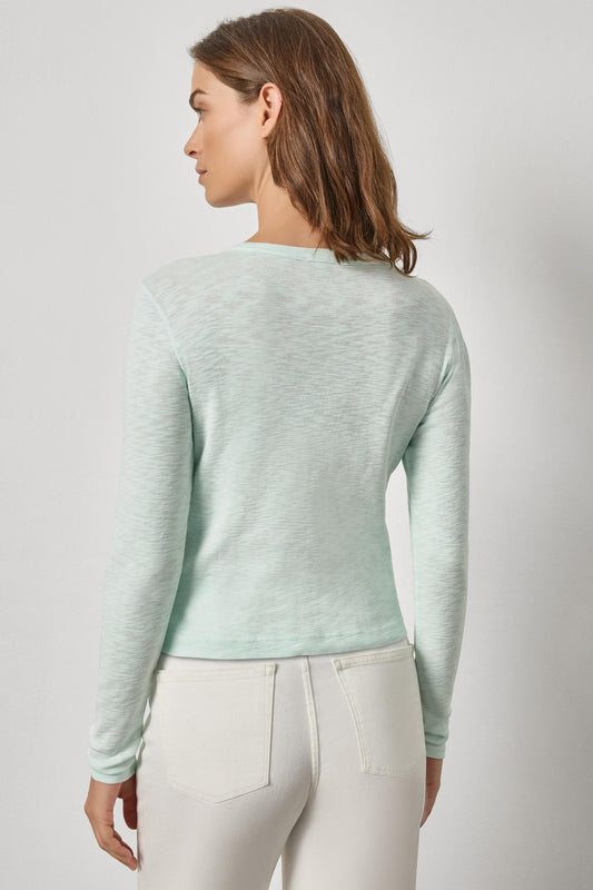 Ribbed Slub Snap V-Neck Womens Top Pool A2