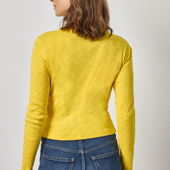 Ribbed Slub Snap V-Neck Womens Top Sunflower A2