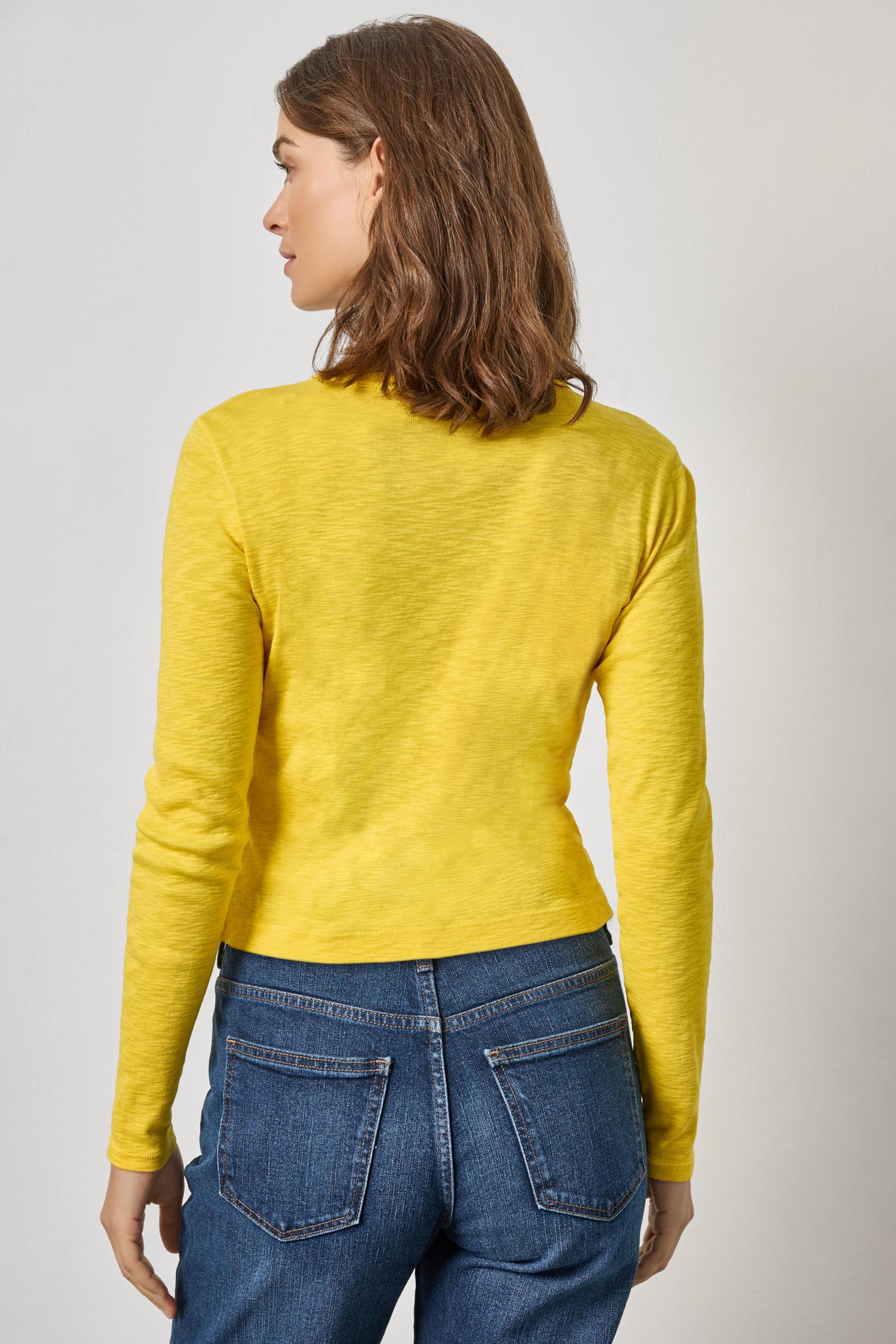 Ribbed Slub Snap V-Neck Womens Top Sunflower A2