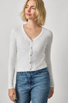 Ribbed Slub Snap V-Neck Womens Top White A1