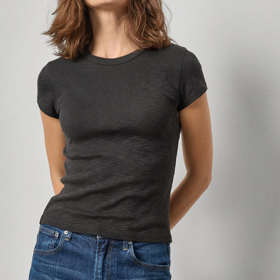 Ribbed Slub Crewneck Tee Womens Top Black A1