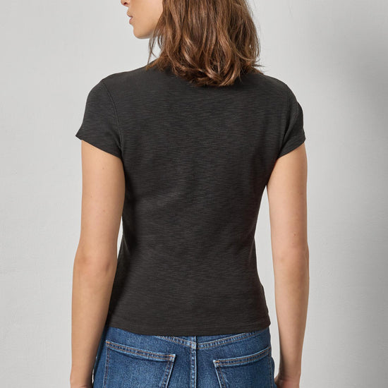 Ribbed Slub Crewneck Tee Womens Top Black A2