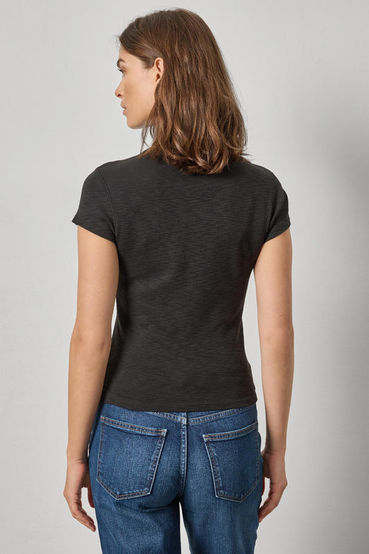 Ribbed Slub Crewneck Tee Womens Top Black A2
