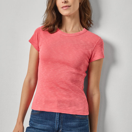 Ribbed Slub Crewneck Tee Womens Top Geranium A1