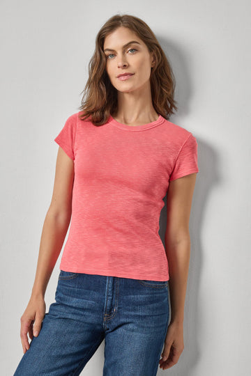 Ribbed Slub Crewneck Tee Womens Top Geranium A1