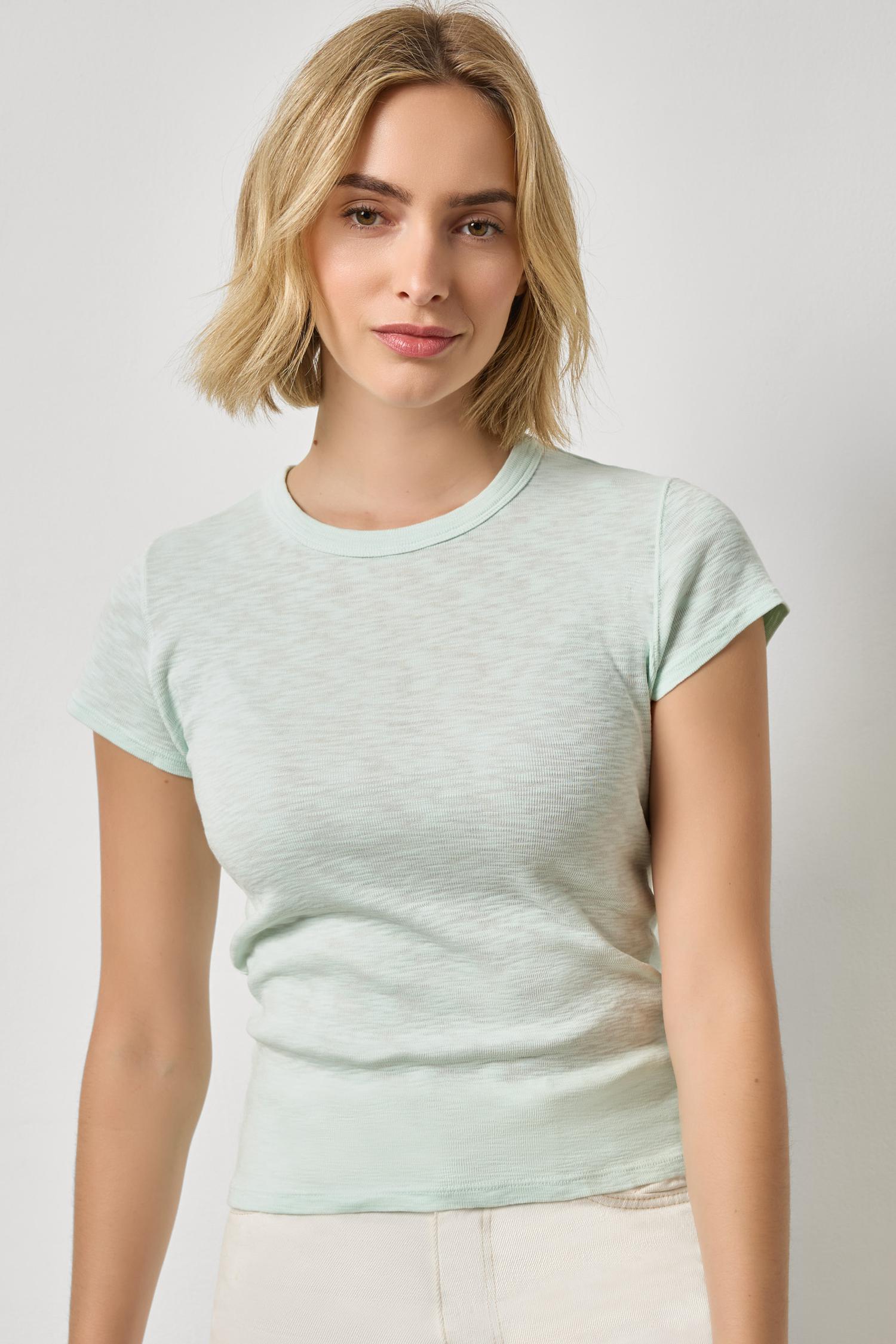 Ribbed Slub Crewneck Tee Womens Top Pool A1
