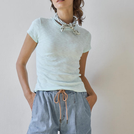 Ribbed Slub Crewneck Tee Womens Top Pool C1