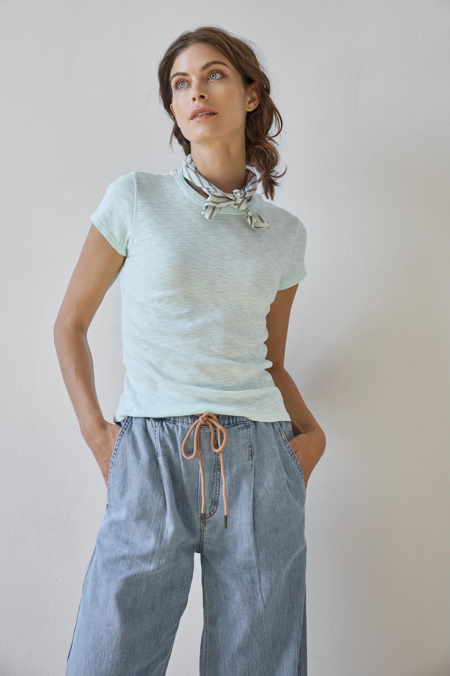 Ribbed Slub Crewneck Tee Womens Top Pool C1