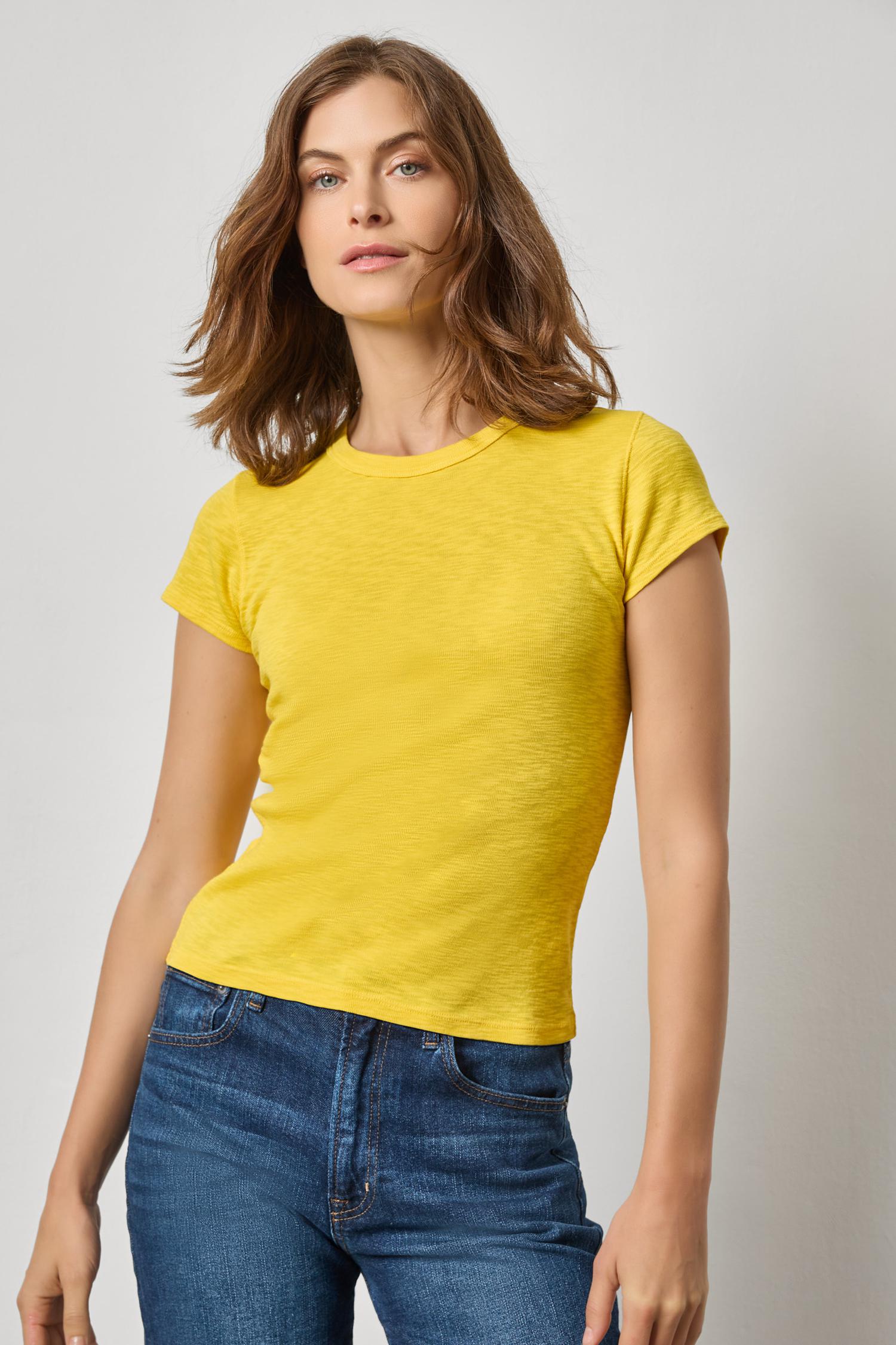 Ribbed Slub Crewneck Tee Womens Top Sunflower A1