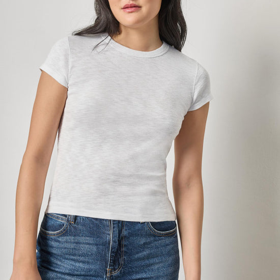 Ribbed Slub Crewneck Tee Womens Top White A1