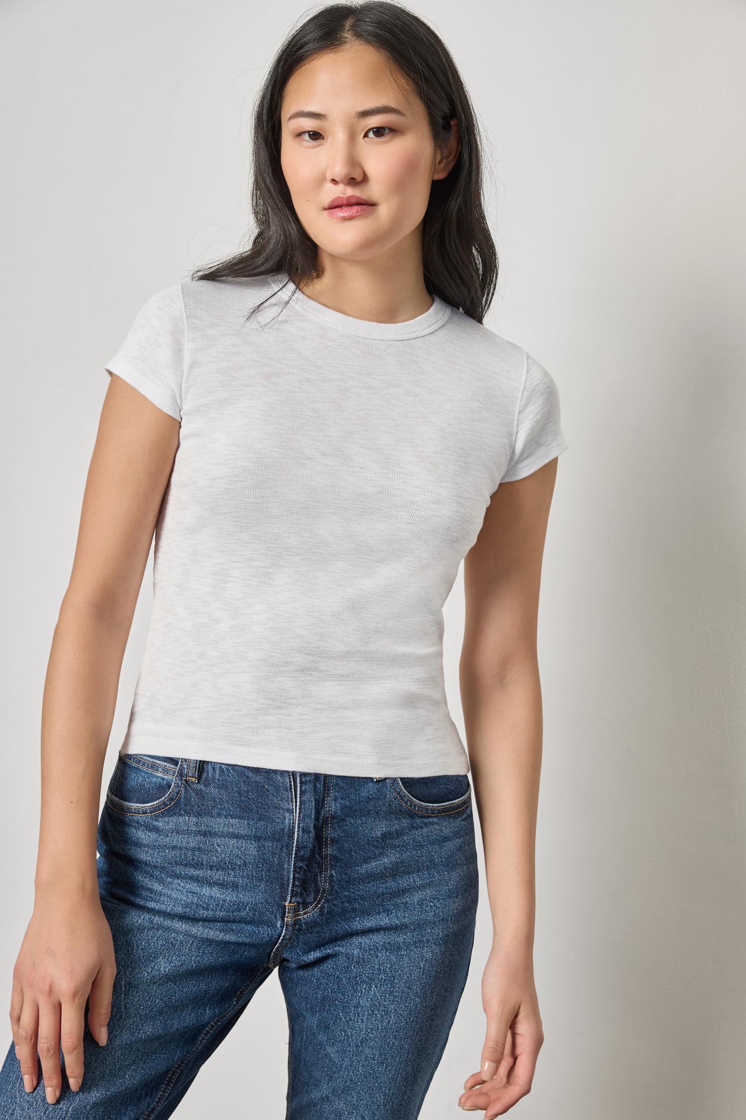 Ribbed Slub Crewneck Tee Womens Top White A1