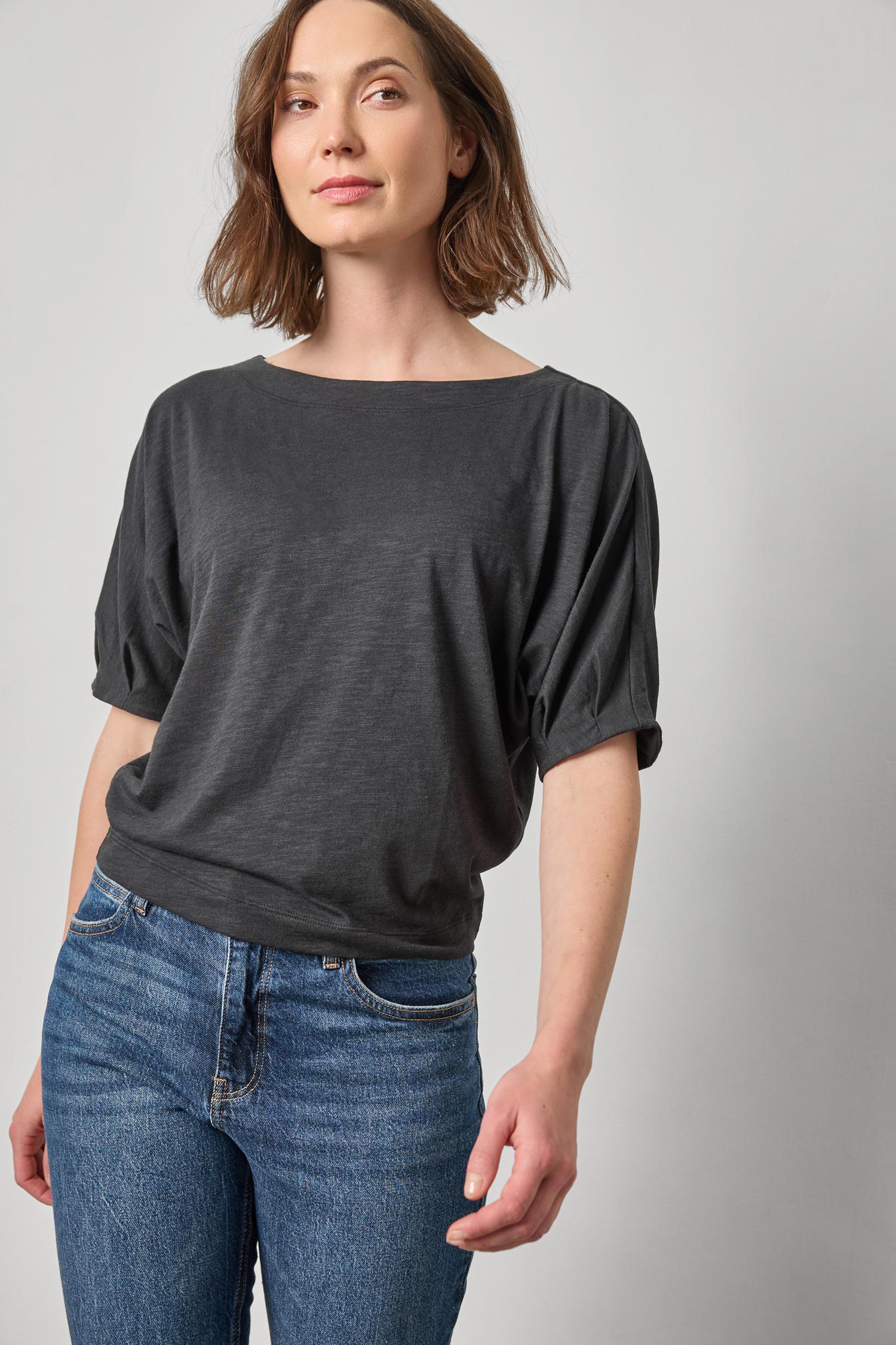 Darted Sleeve Dolman Wedge Womens Top Black A1