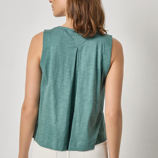 Pleat Back Split Neck Tank Womens Top Eucalyptus A2
