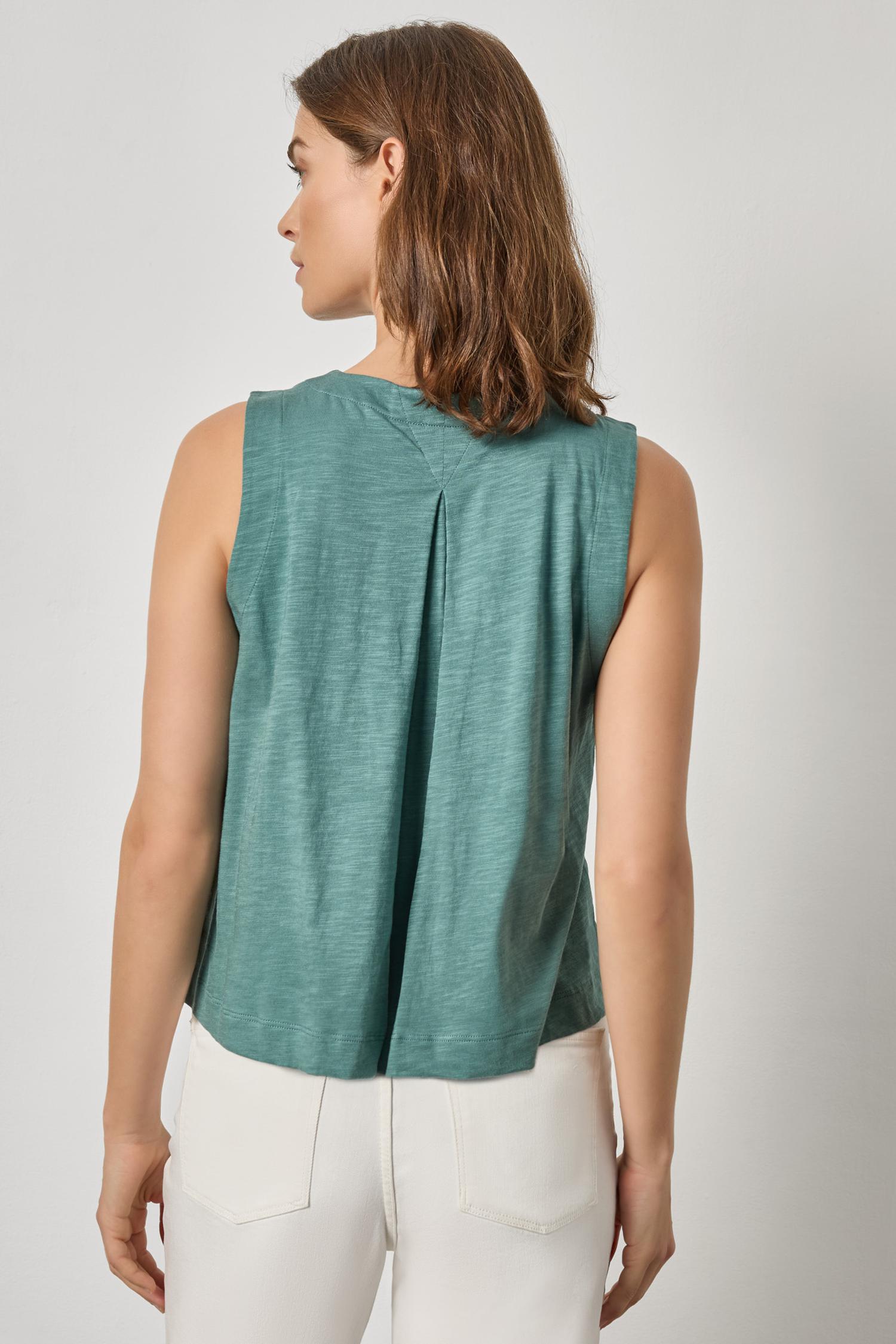 Pleat Back Split Neck Tank Womens Top Eucalyptus A2