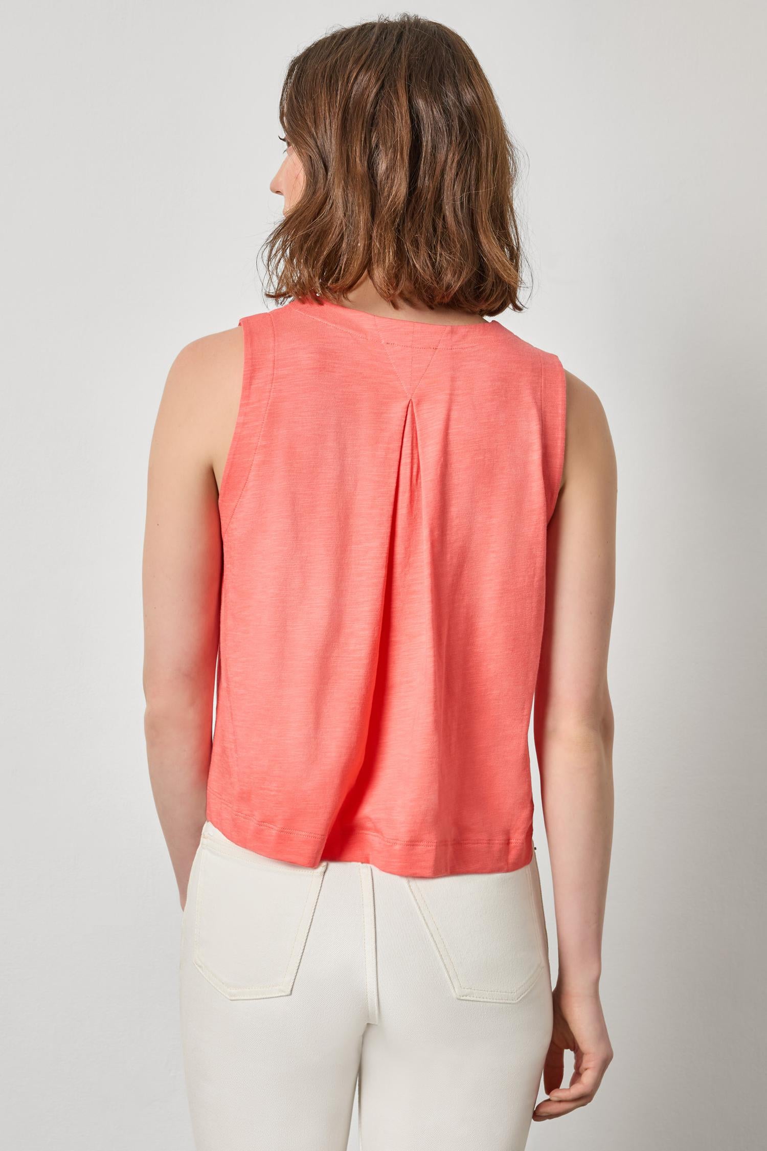 Pleat Back Split Neck Tank Womens Top Sunkist A2