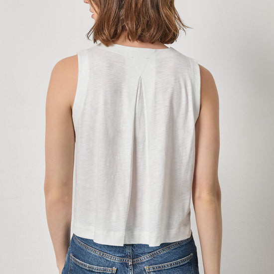 Pleat Back Split Neck Tank Womens Top White A2