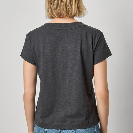 Relaxed Short Sleeve V-Neck Tee Womens Top Black A2