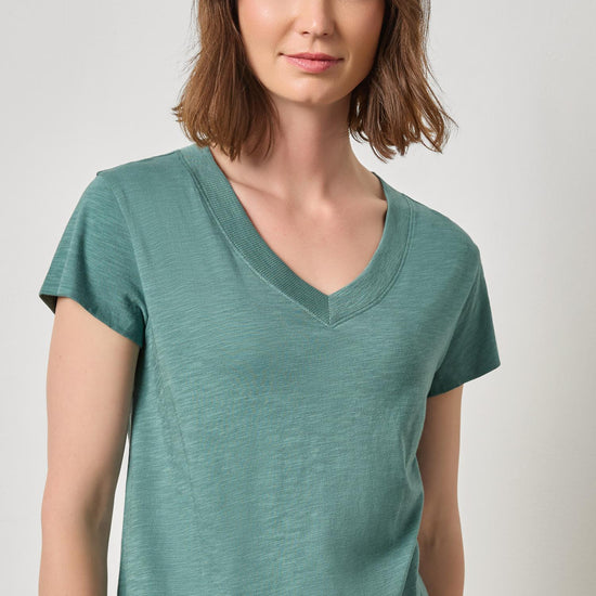 Relaxed Short Sleeve V-Neck Tee Womens Top Eucalyptus A1