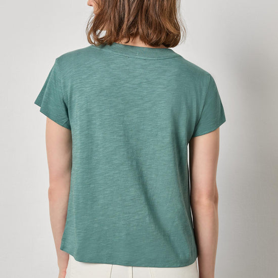 Relaxed Short Sleeve V-Neck Tee Womens Top Eucalyptus A2