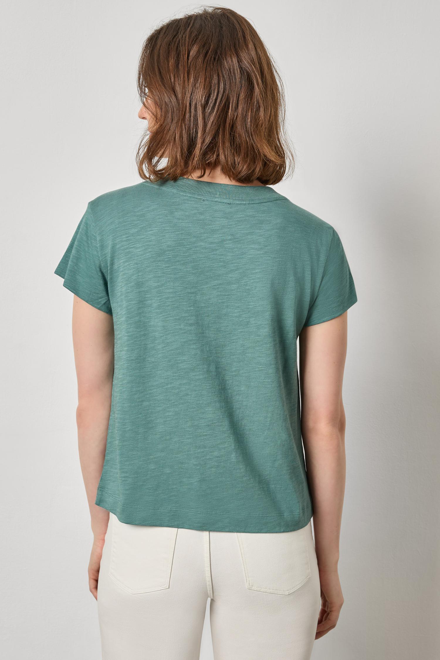 Relaxed Short Sleeve V-Neck Tee Womens Top Eucalyptus A2