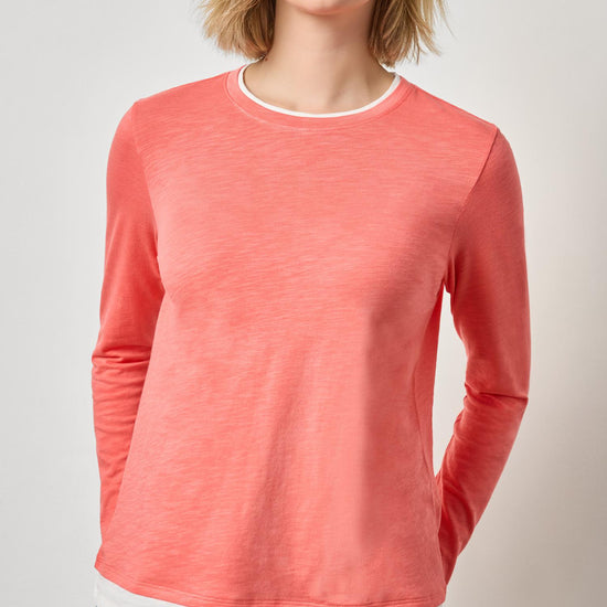 Paneled Hem Long Sleeve Crew Womens Top Sunkist A1
