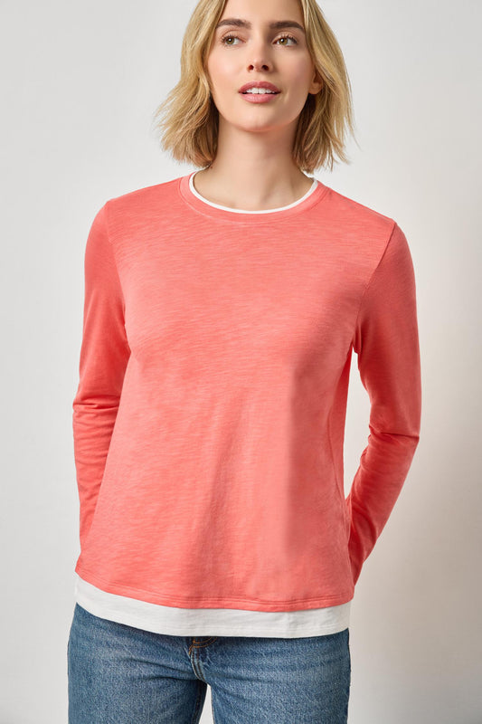 Paneled Hem Long Sleeve Crew Womens Top Sunkist A1