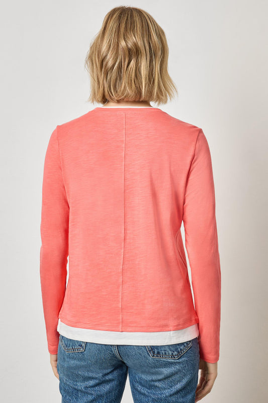 Paneled Hem Long Sleeve Crew Womens Top Sunkist A2