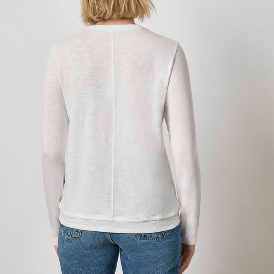 Paneled Hem Long Sleeve Crew Womens Top White A2