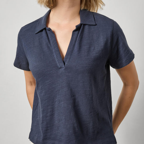 Vintage Short Sleeve Polo Womens Top Navy A1