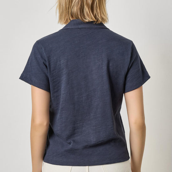 Vintage Short Sleeve Polo Womens Top Navy A2