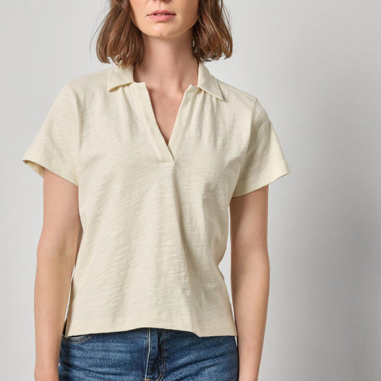 Vintage Short Sleeve Polo Womens Top Oyster A1