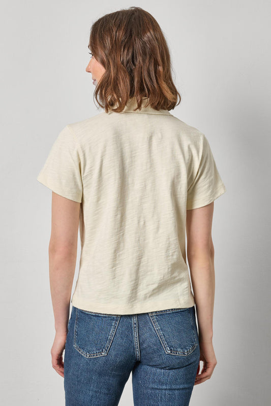 Vintage Short Sleeve Polo Womens Top Oyster A2