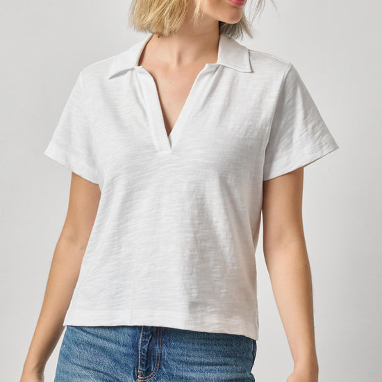 Vintage Short Sleeve Polo Womens Top White A1