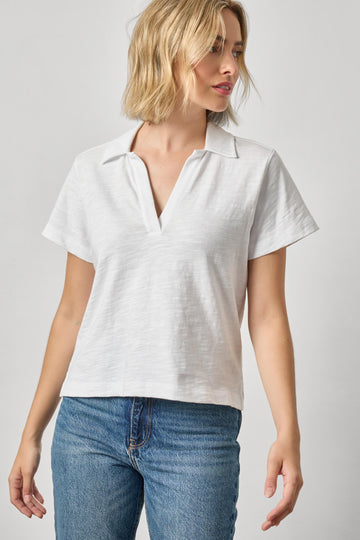 Vintage Short Sleeve Polo Womens Top White A1