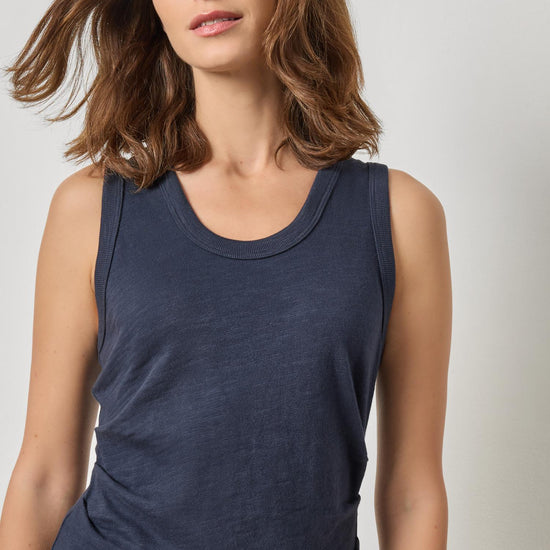 Vintage Side Pleat Tank Womens Top Navy A1