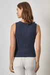 Vintage Side Pleat Tank Womens Top Navy A2