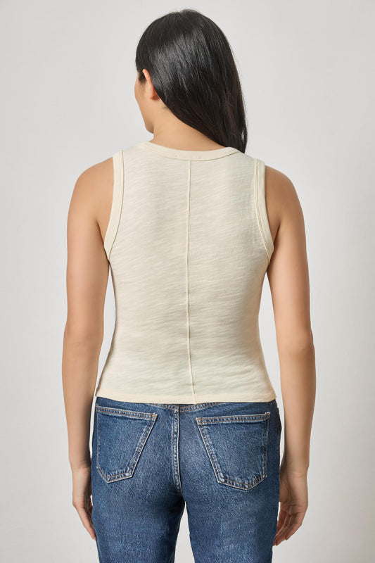 Vintage Side Pleat Tank Womens Top Oyster A2
