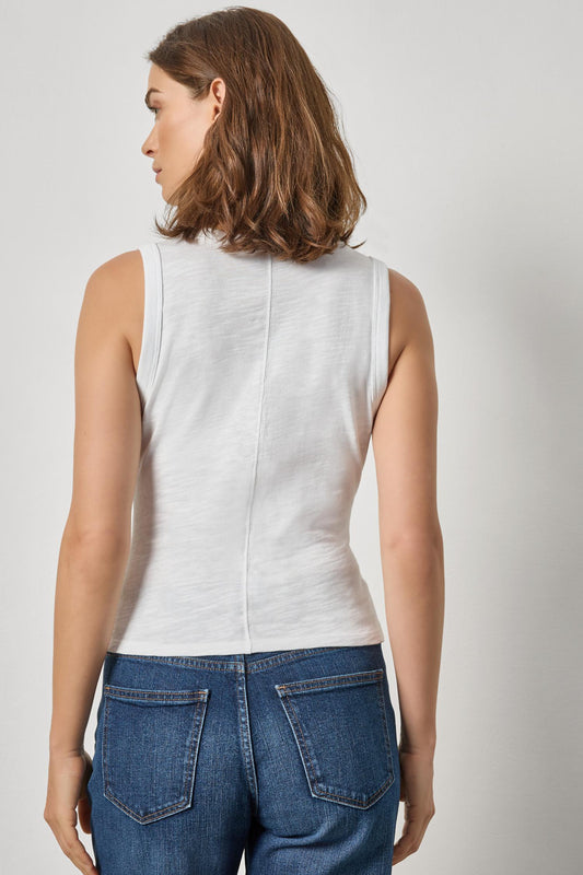 Vintage Side Pleat Tank Womens Top White A2