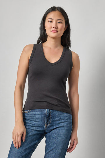 V-Neck Tank Womens Top Black A1