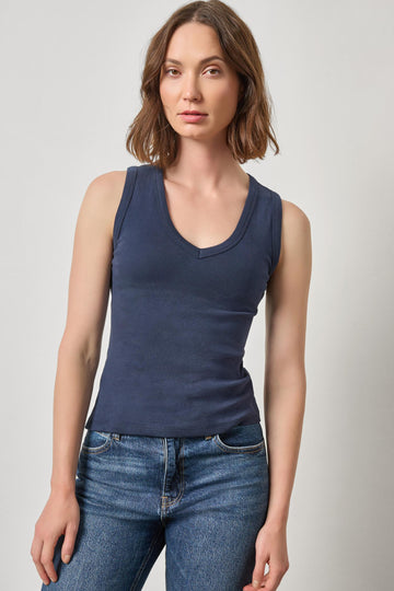 V-Neck Tank Womens Top Dark Navy A1