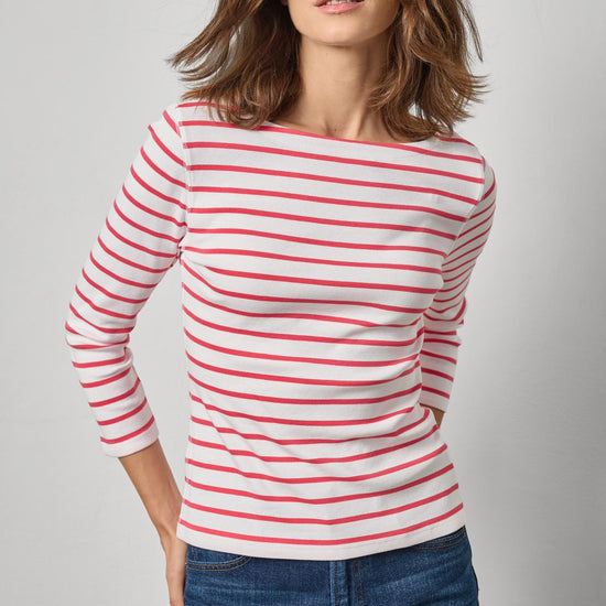 Rib Stripe 3/4 Boatneck Womens Top Geranium Stripe A1