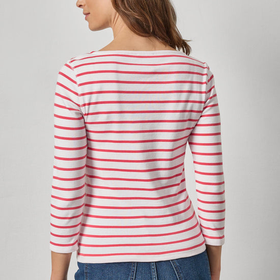 Rib Stripe 3/4 Boatneck Womens Top Geranium Stripe A2