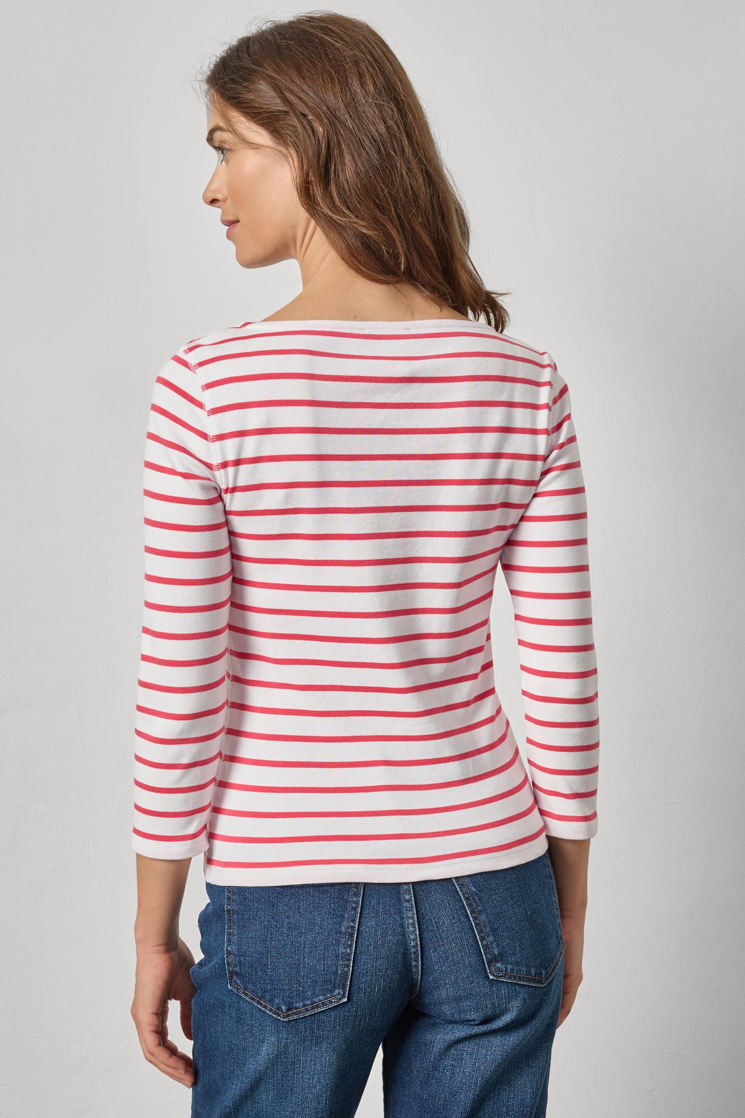 Rib Stripe 3/4 Boatneck Womens Top Geranium Stripe A2