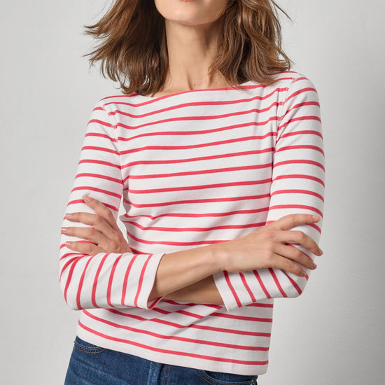 Rib Stripe 3/4 Boatneck Womens Top Geranium Stripe A3