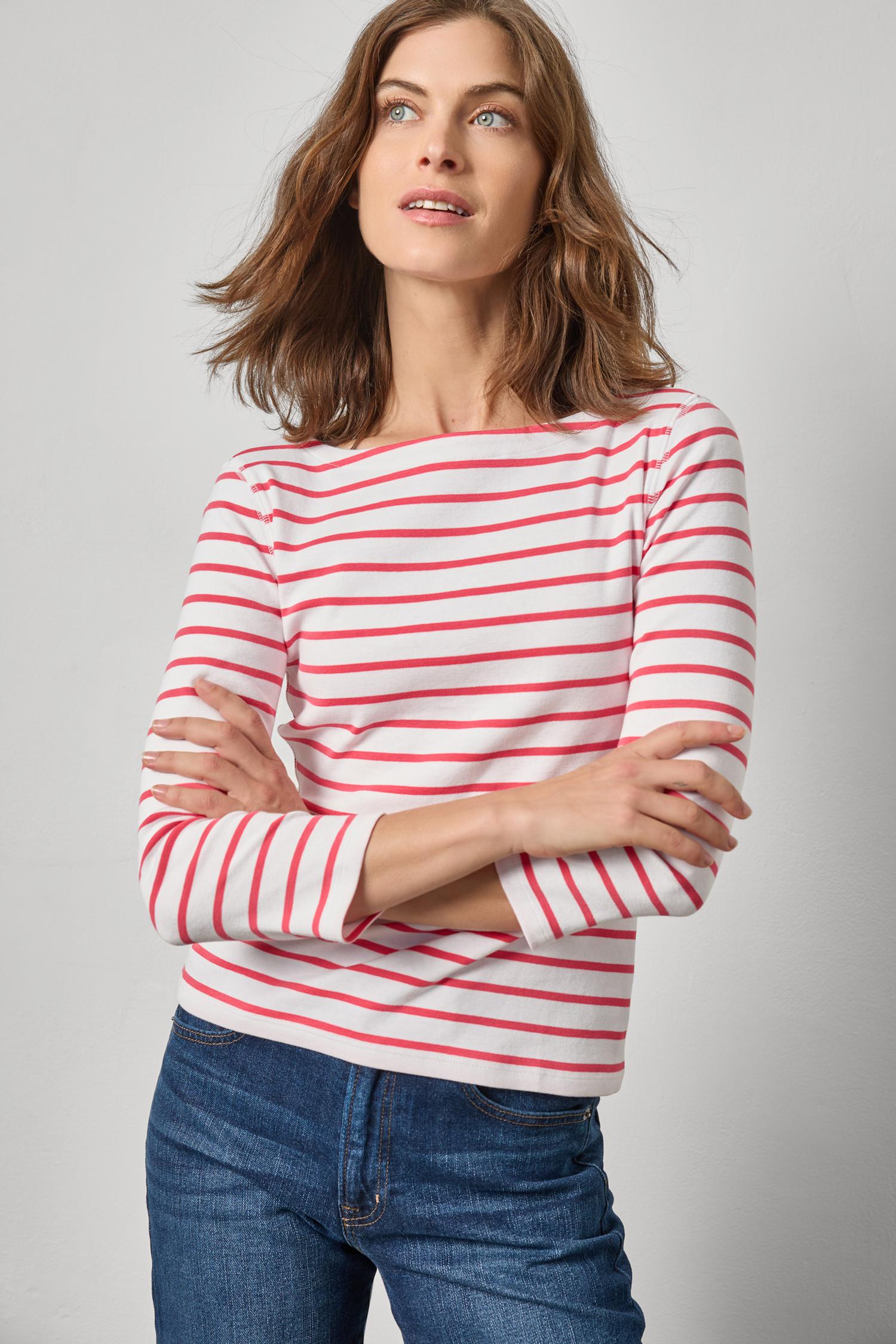 Rib Stripe 3/4 Boatneck Womens Top Geranium Stripe A3