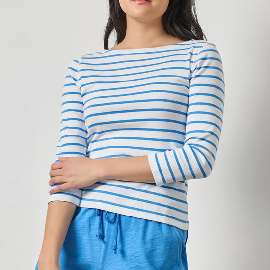Rib Stripe 3/4 Boatneck Womens Top Regatta Stripe A1
