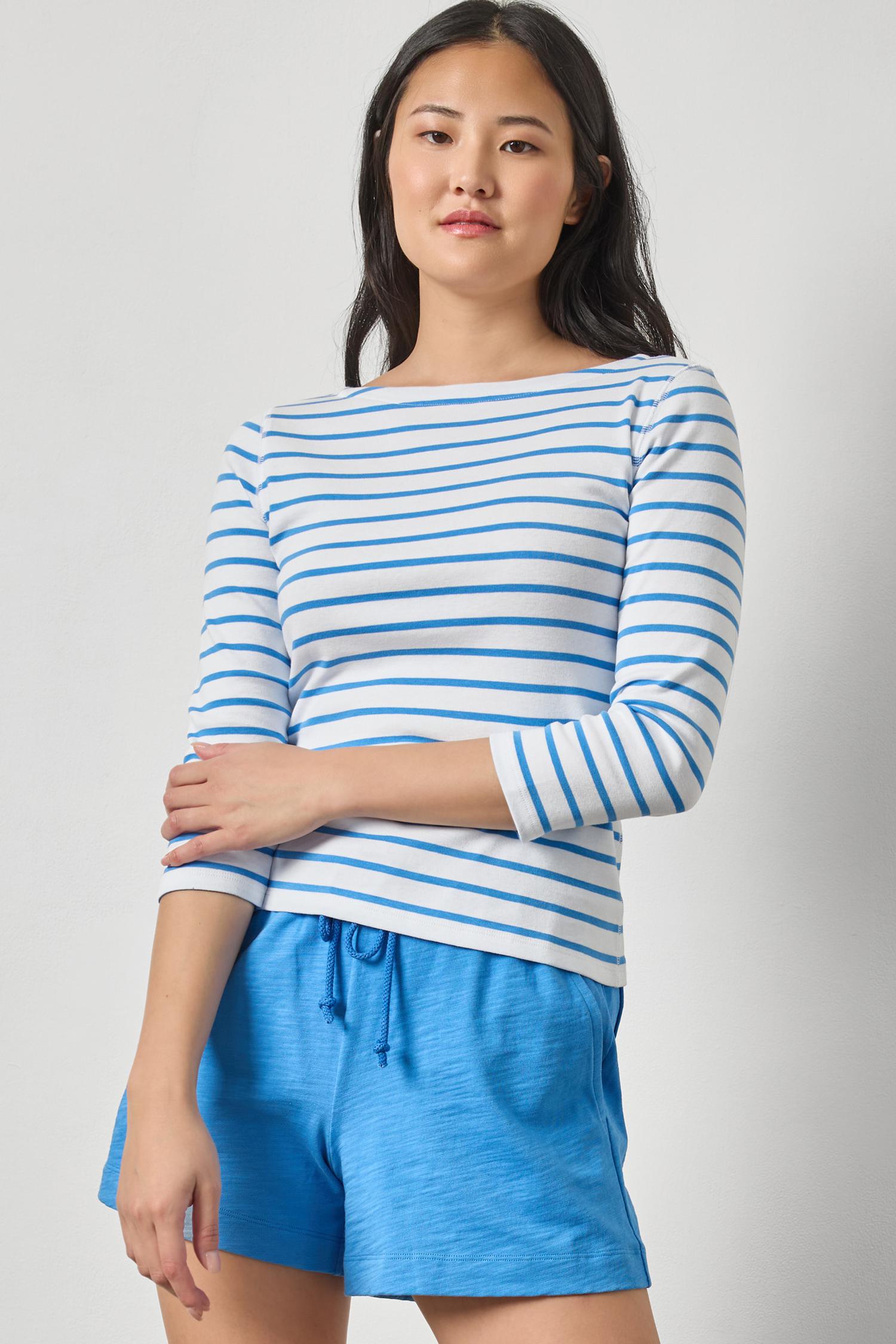 Rib Stripe 3/4 Boatneck Womens Top Regatta Stripe A1