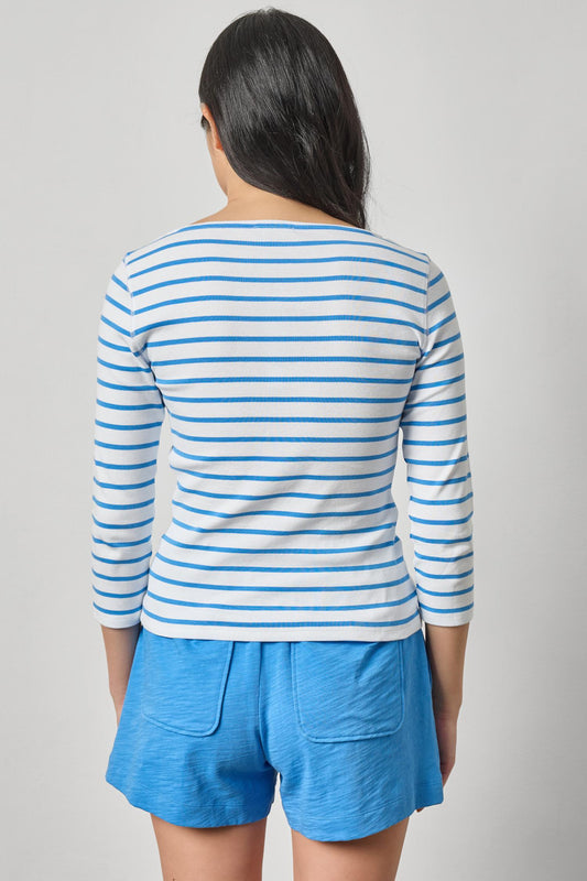 Rib Stripe 3/4 Boatneck Womens Top Regatta Stripe A2