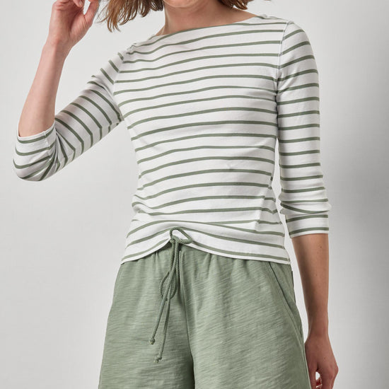 Rib Stripe 3/4 Boatneck Womens Top Sage Stripe A1