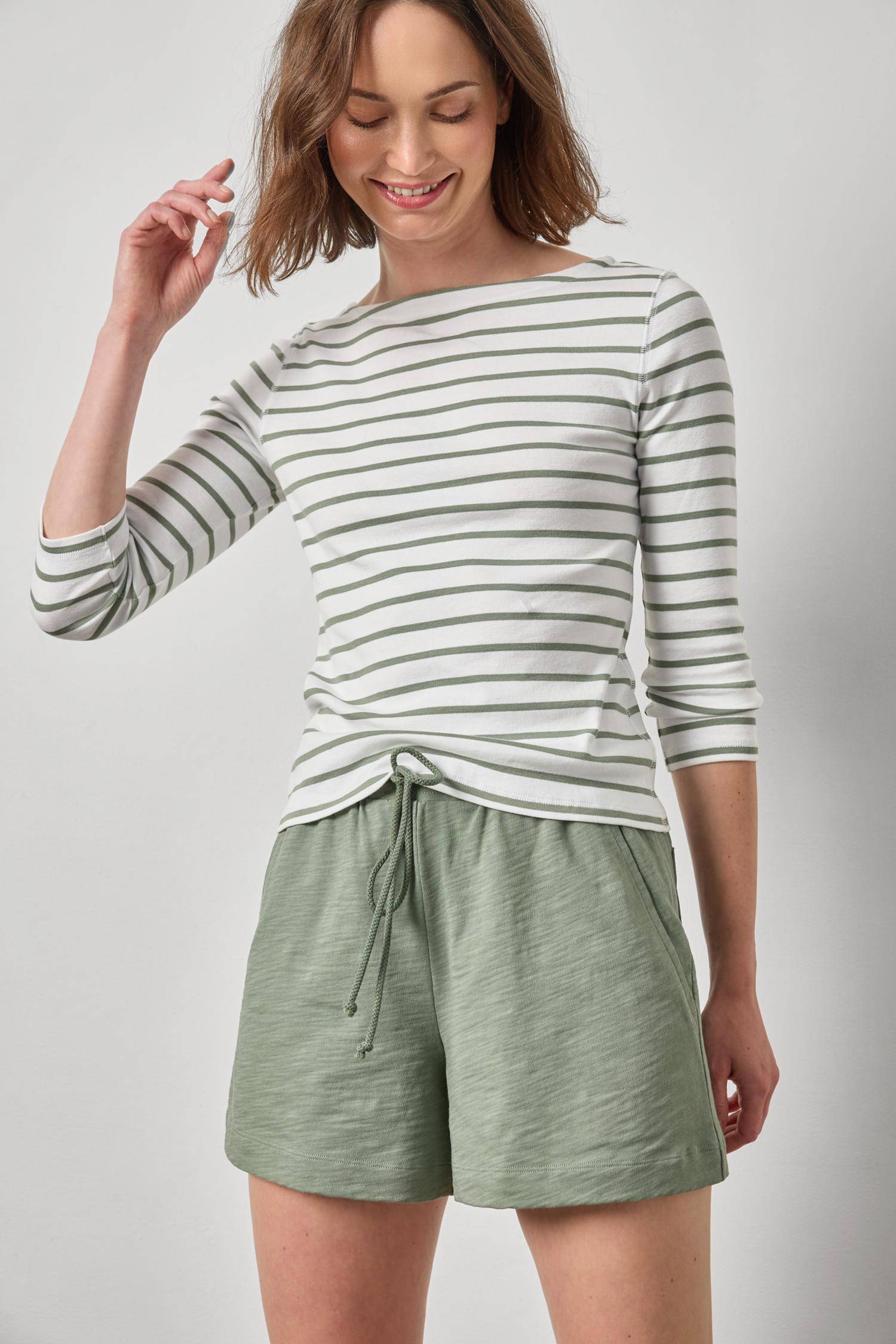 Rib Stripe 3/4 Boatneck Womens Top Sage Stripe A1